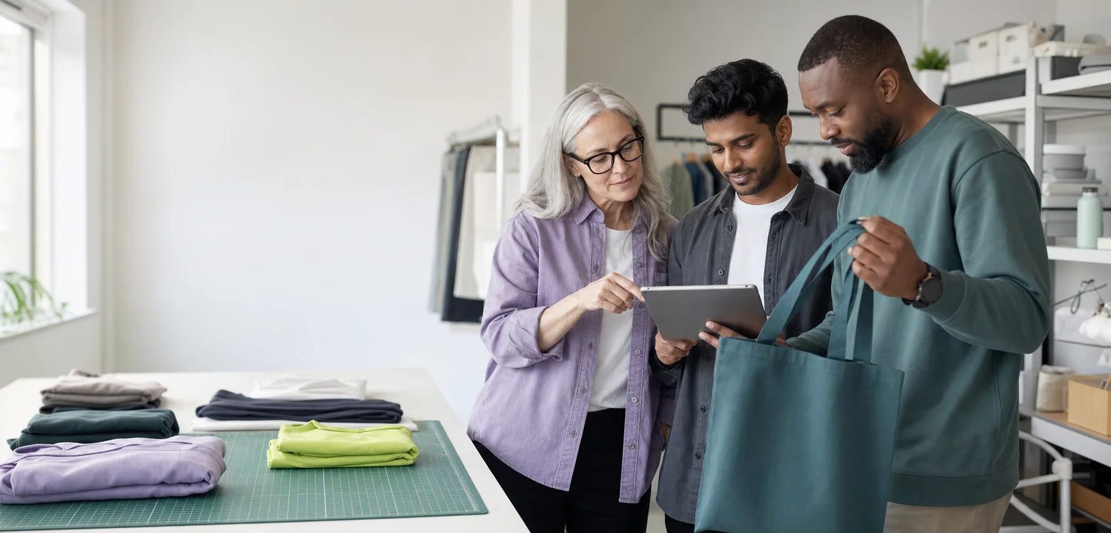 Supplier team checking a decorated product and its specifications