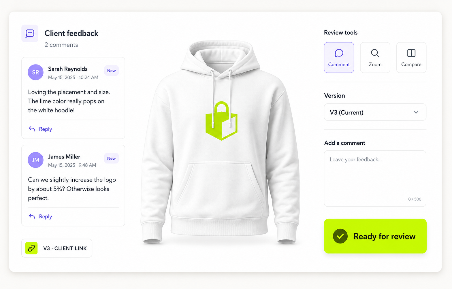 High-resolution client-ready hoodie approval screen